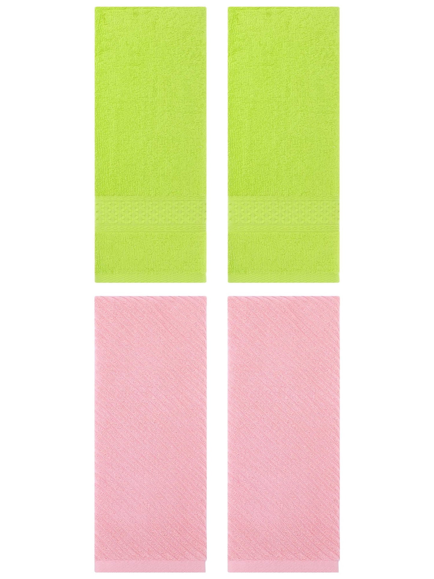 Unique Bargains 4 Pcs Solid Soft Bathroom Hand Towel Light Green/Pink 13" x 30"/14" x 30"