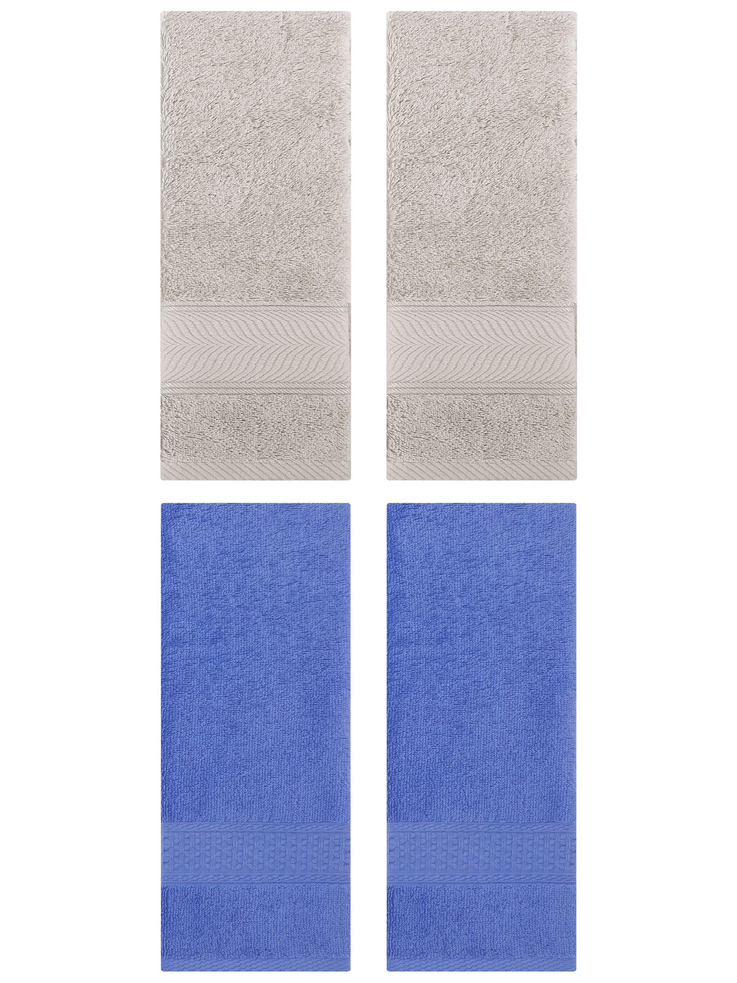 Unique Bargains 4 Pcs Solid Soft Hand Towel Blue/Light Brown 13" x 30"/14" x 30"