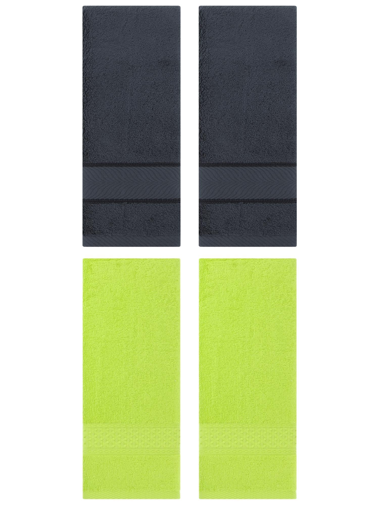 Unique Bargains 4 Pcs Solid Soft Hand Towel Light Green/Dark Grey 13" x 30"/14" x 30"