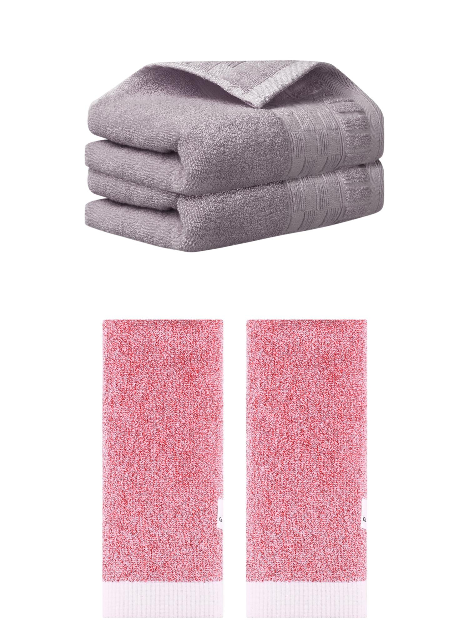Unique Bargains 4 Pcs Solid Soft Hand Towel Purple/Pink 14" x 30"/13" x 29"