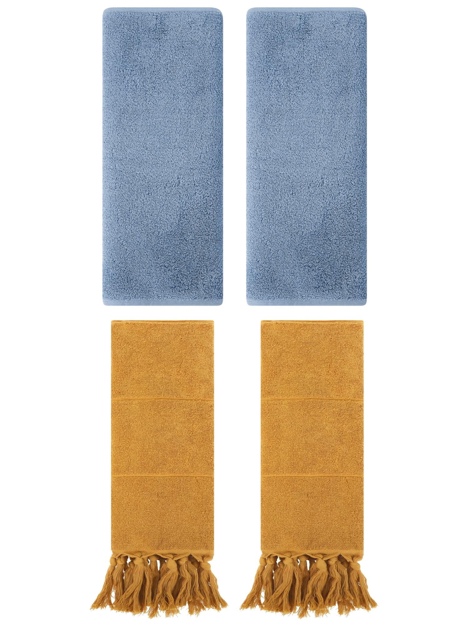 Unique Bargains 4 Pcs Solid Soft Hand Towels Yellow/Light Steel Blue 14" x 30"/13" x 30"