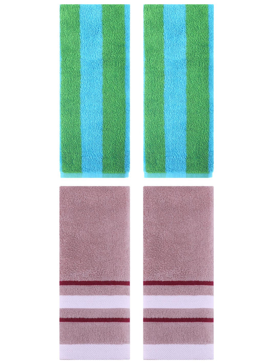 Unique Bargains 4 Pcs Stripe Hand Towel Blue Green/Purple 14" x 30"/13" x 29"