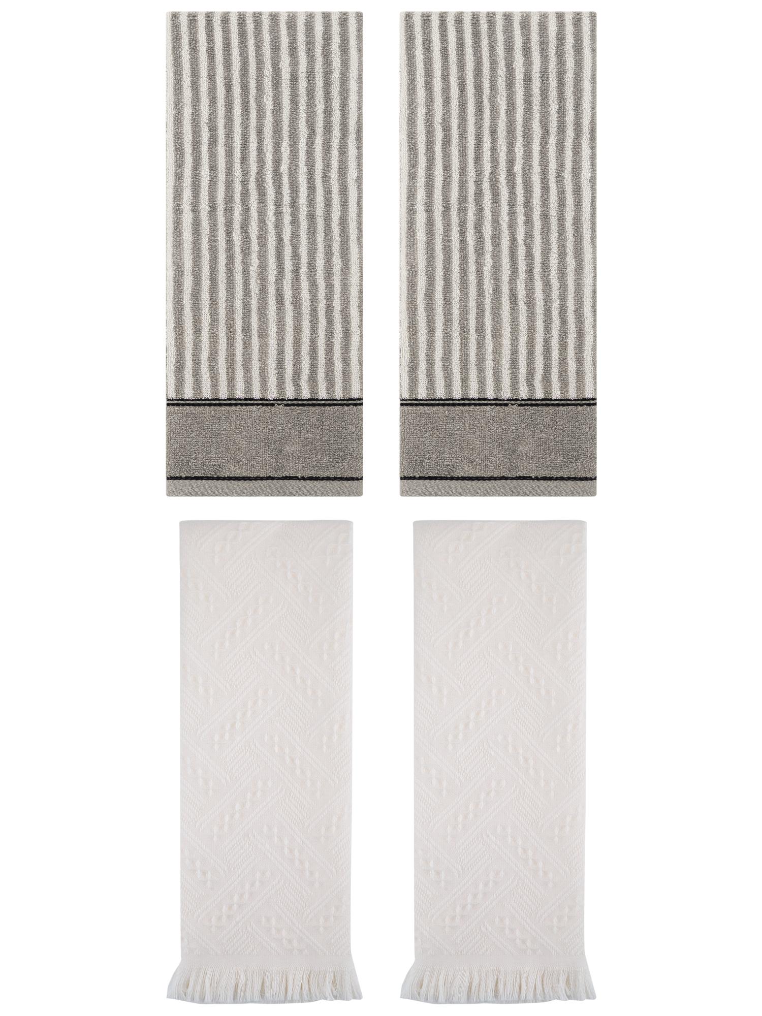 Unique Bargains 4 Pcs Striped Absorbent Cotton Hand Towels 13 x 29 Inch Grey/Beige