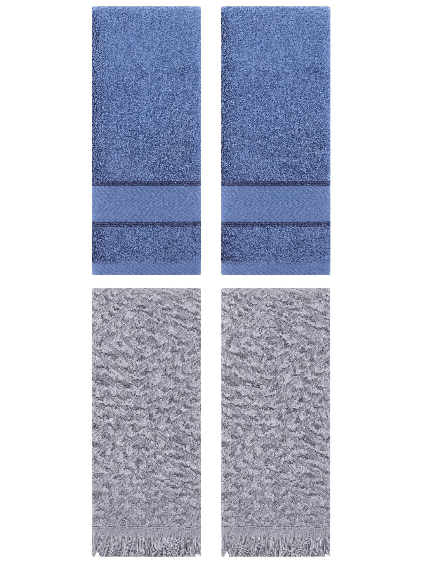 Unique Bargains 4 Pcs Striped Cotton Hand Towel Decor Light Blue/Grey 14" x 30"/13" x 29"
