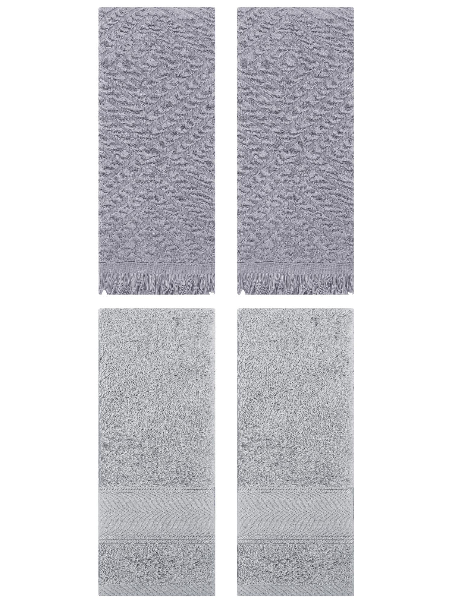 Unique Bargains 4 Pcs Striped Cotton Hand Towel Decor Light Grey/Grey 14" x 30"/13" x 29"