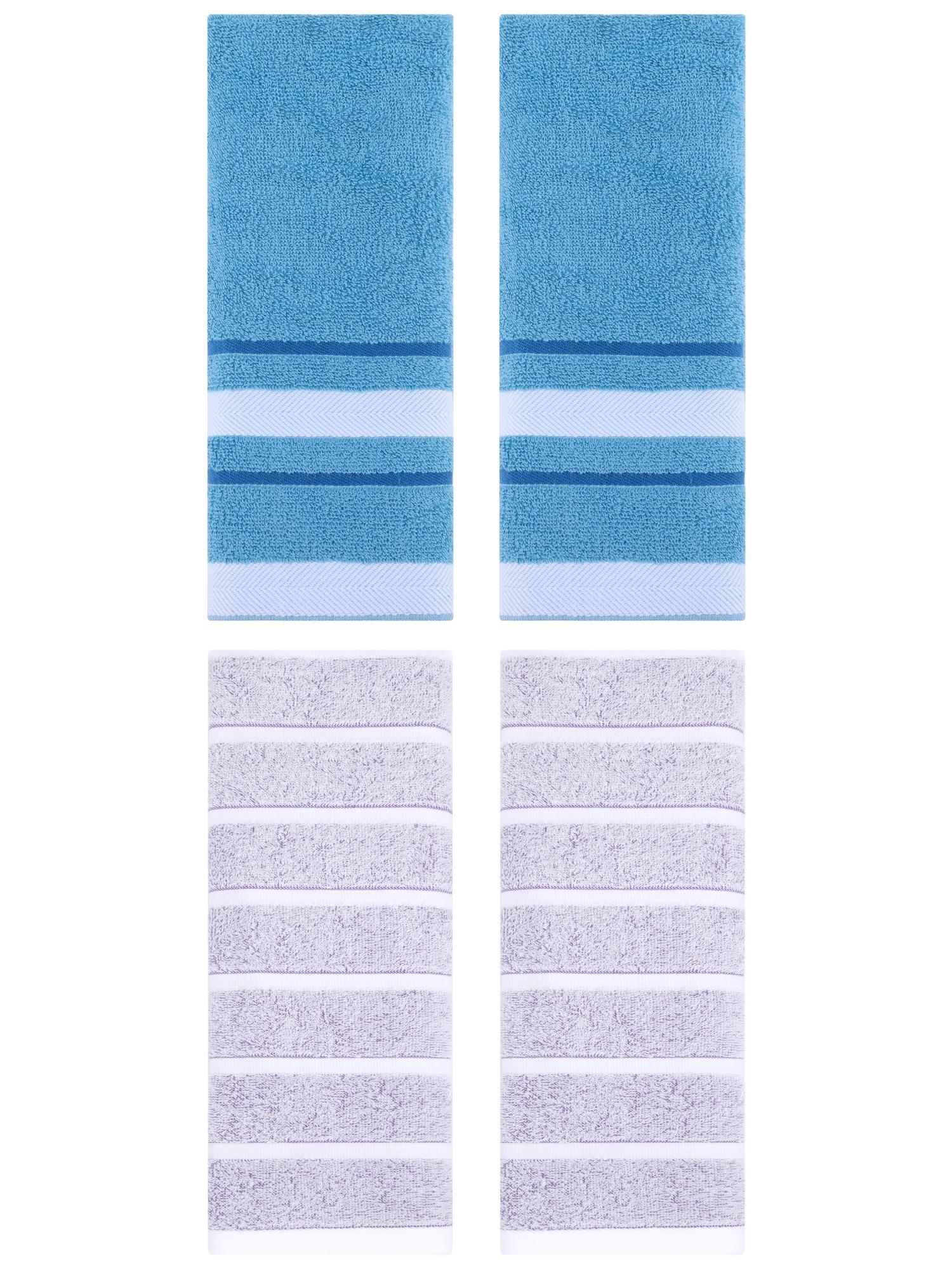 Unique Bargains 4 Pcs Striped Hand Towel 13 x 29 Inch Light Purple/Blue