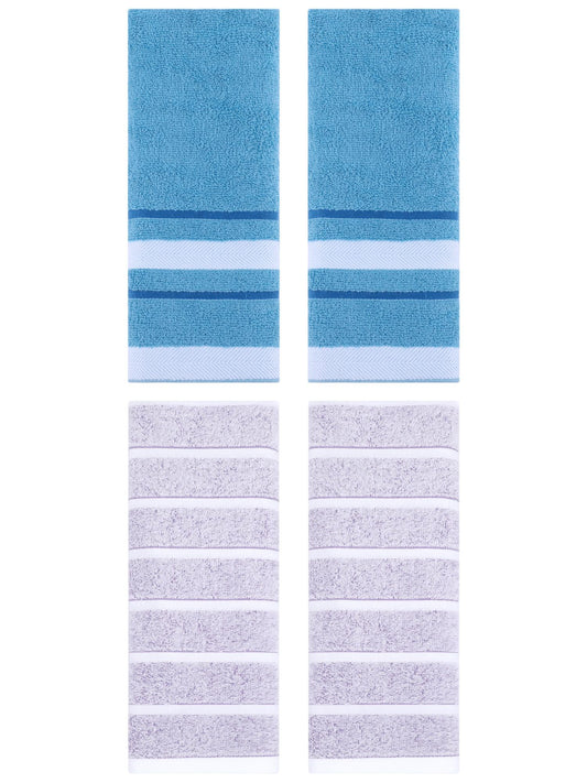 Unique Bargains 4 Pcs Striped Hand Towel 13 x 29 Inch Light Purple/Blue