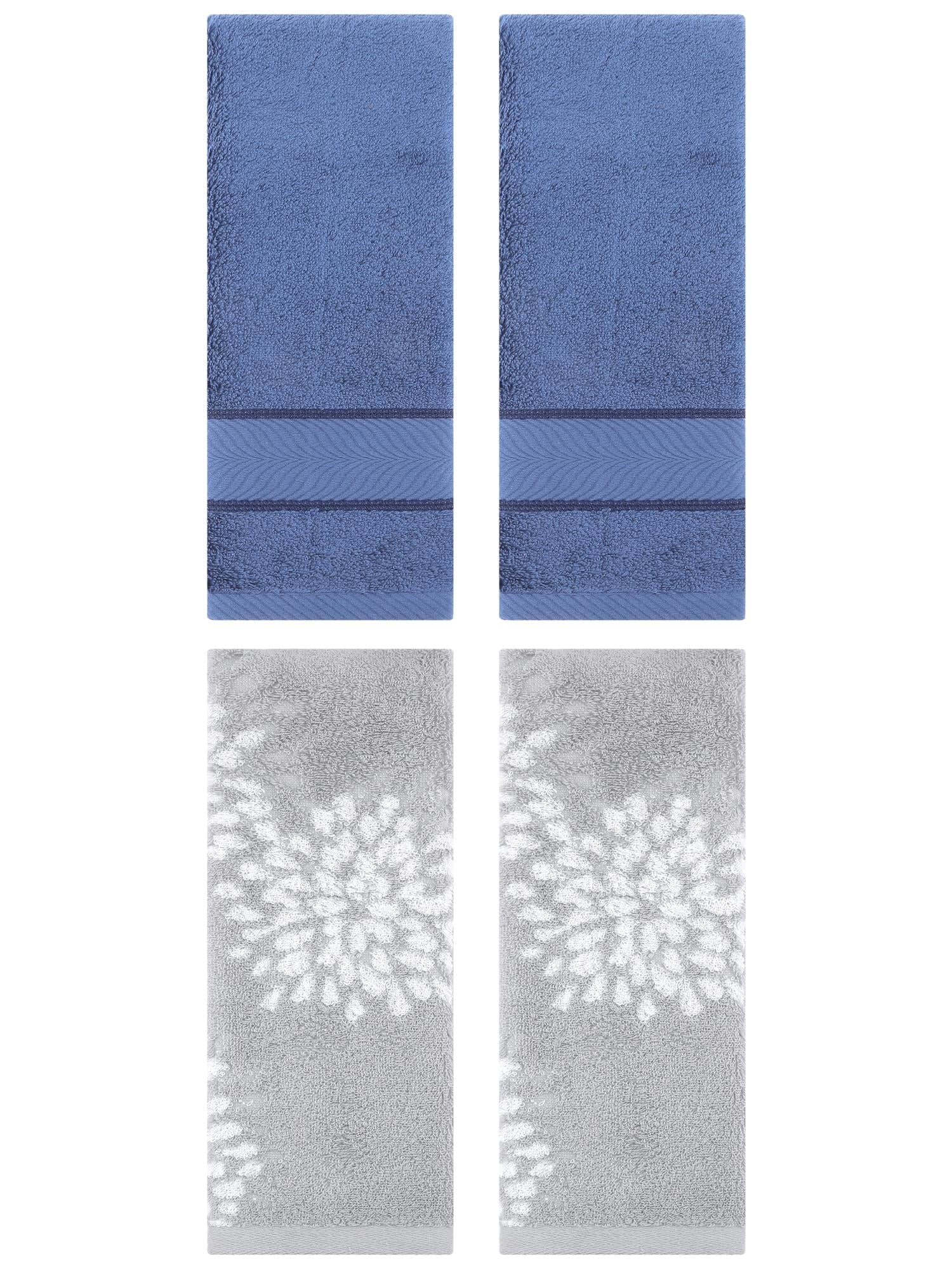 Unique Bargains 4 Pcs Striped Hand Towel 14" x 30" Light Blue/Grey