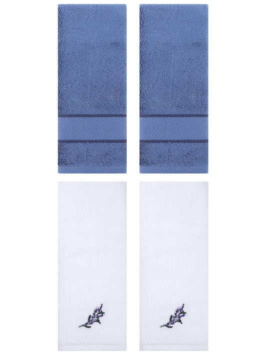 Unique Bargains 4 Pcs Striped Hand Towel Set Light Blue/White 14" x 30"/13" x 29"