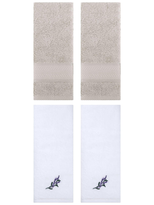 Unique Bargains 4 Pcs Striped Hand Towel Set Light Brown/White 14" x 30"/13" x 29"