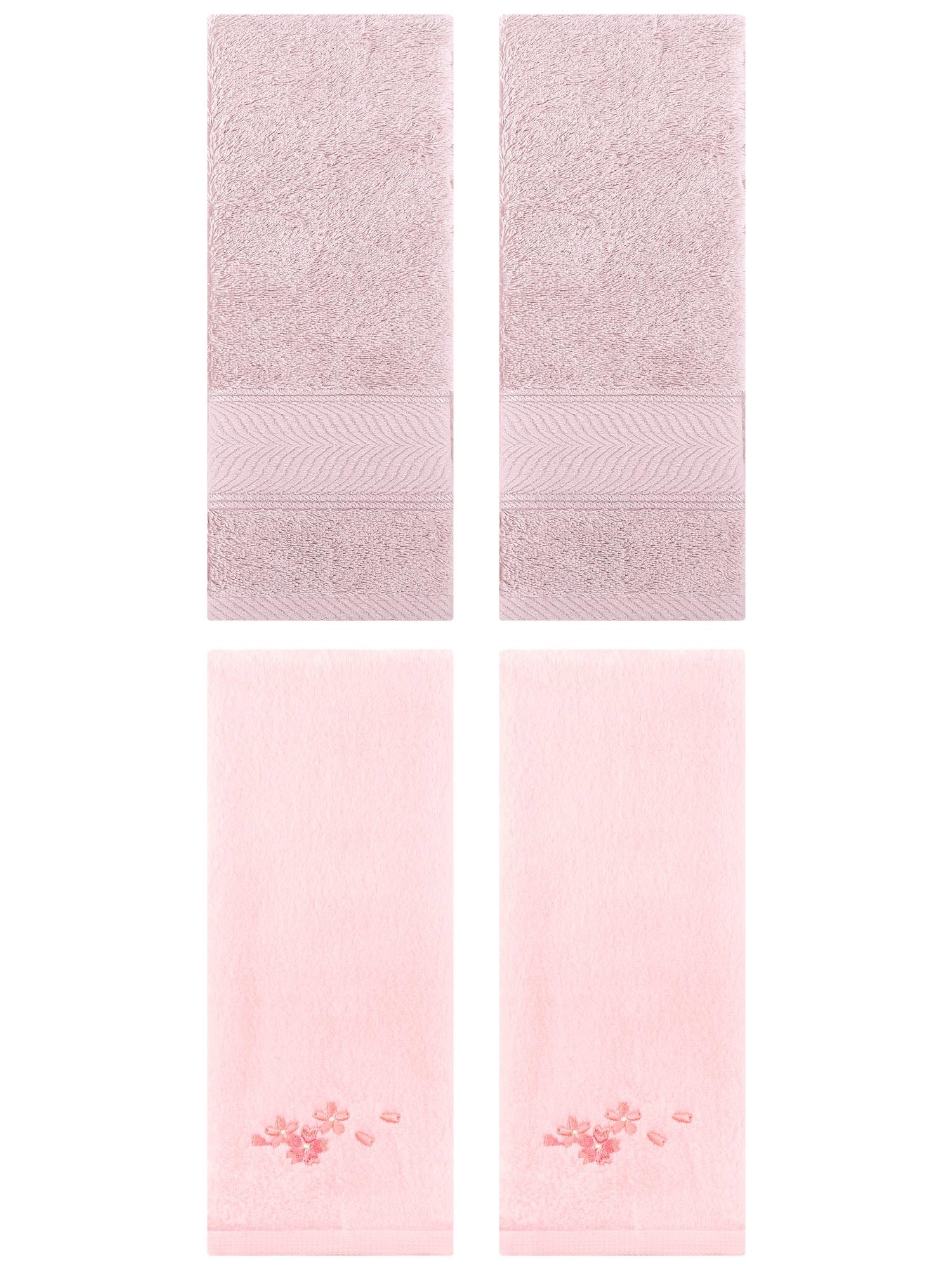 Unique Bargains 4 Pcs Striped Hand Towel Set Light Pink/Pink 14" x 30"/13" x 29"
