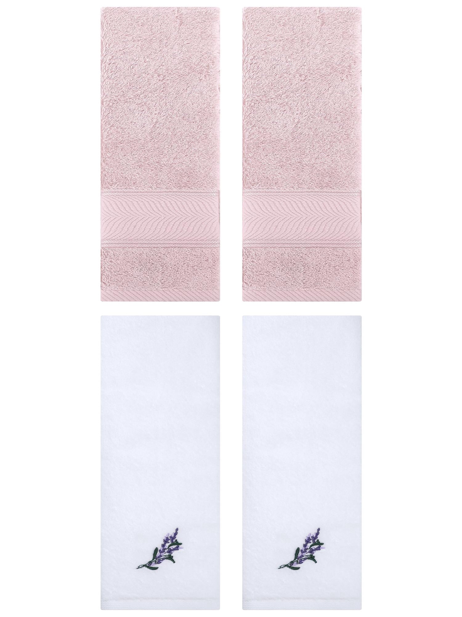 Unique Bargains 4 Pcs Striped Hand Towel Set Light Pink/White 14" x 30"/13" x 29"