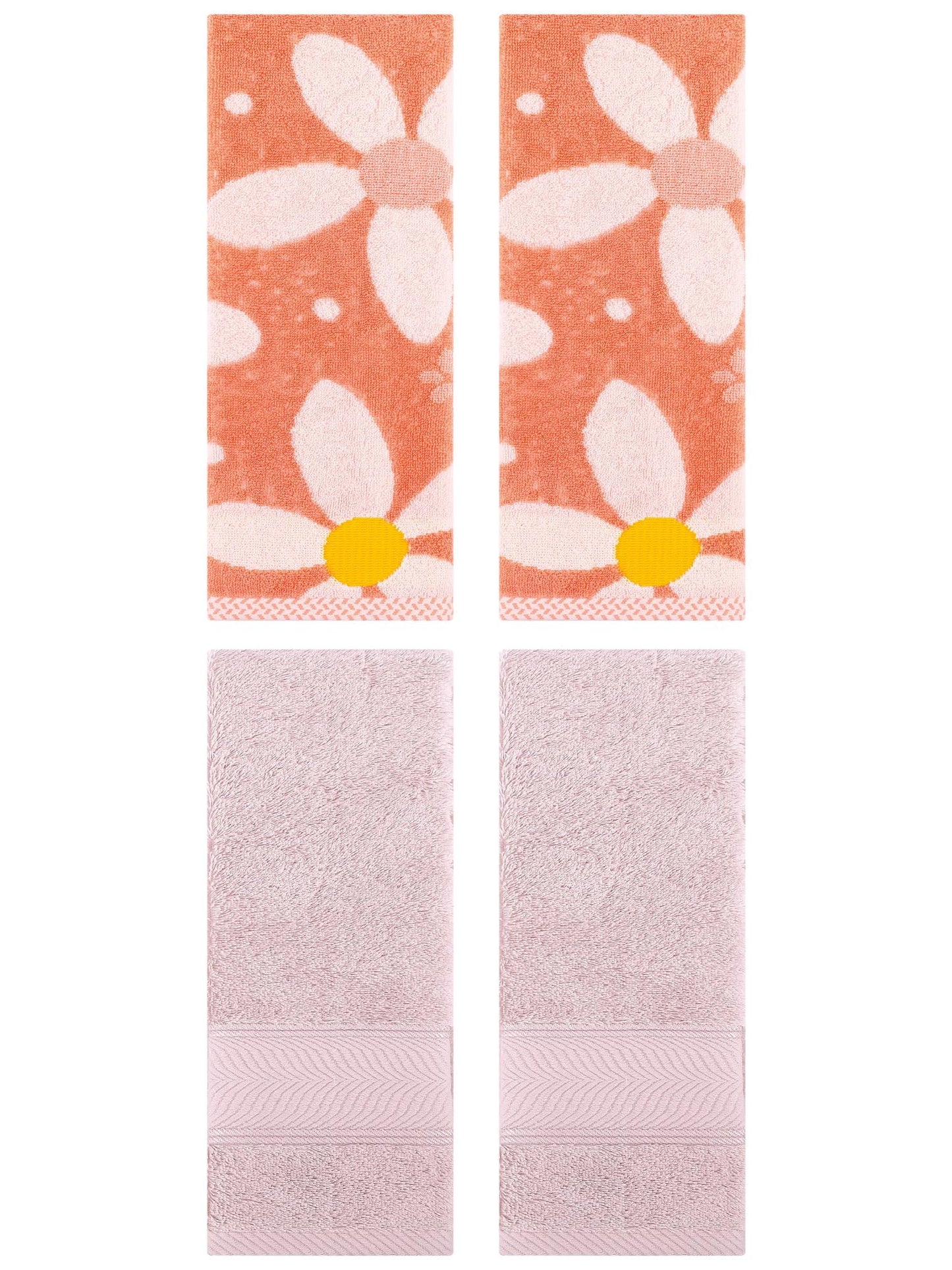 Unique Bargains 4 Pcs Striped Hand Towels Light Pink/Orange 14" x 30"/13" x 29"