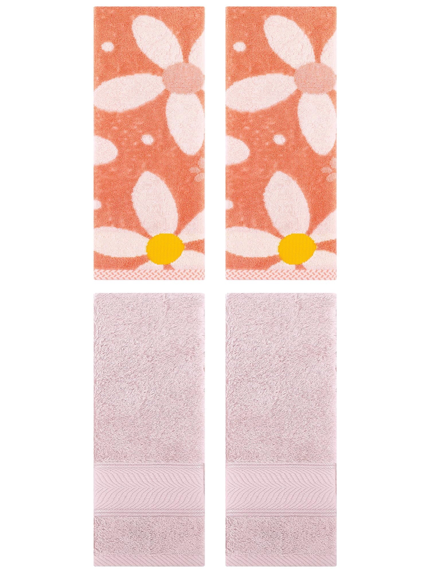 Unique Bargains 4 Pcs Striped Hand Towels Light Pink/Orange 14" x 30"/13" x 29"