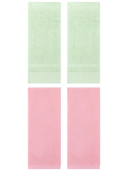Unique Bargains 4 Pcs Striped Quick Drying Non-Linting Hand Towel 14" x 30" Green/Pink