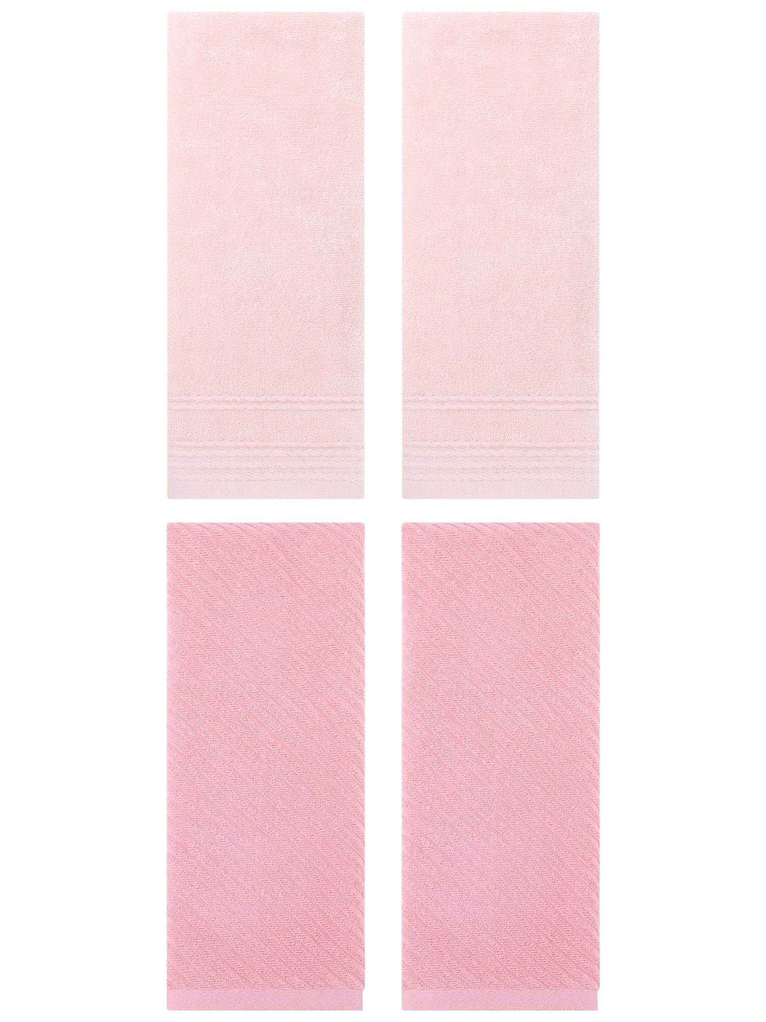 Unique Bargains 4 Pcs Striped Quick Drying Non-Linting Hand Towel 14" x 30" Pink