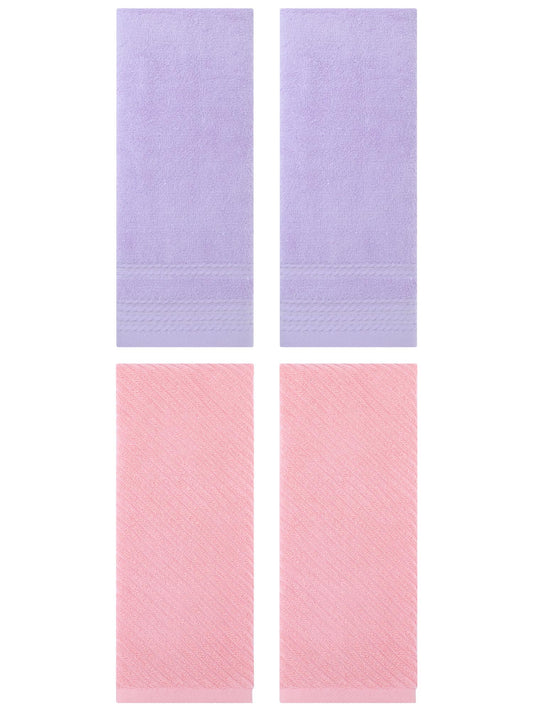 Unique Bargains 4 Pcs Striped Quick Drying Non-Linting Hand Towel 14" x 30" Purple/Pink