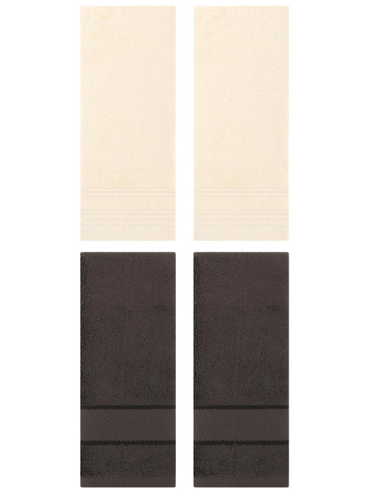 Unique Bargains 4 Pcs Striped Quick Drying Non-Linting Hand Towel Beige/Dark Brown