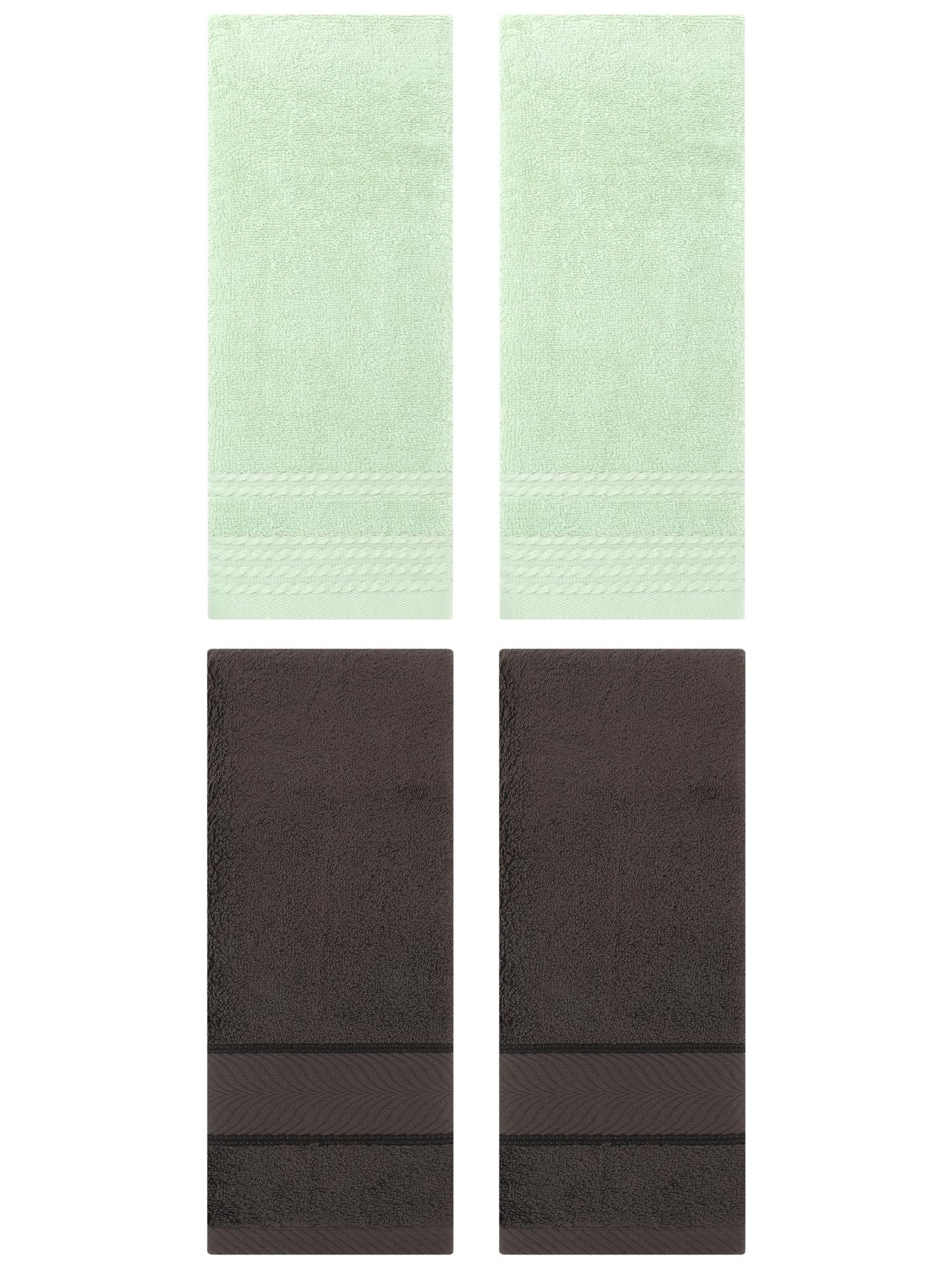 Unique Bargains 4 Pcs Striped Quick Drying Non-Linting Hand Towel Green/Dark Brown