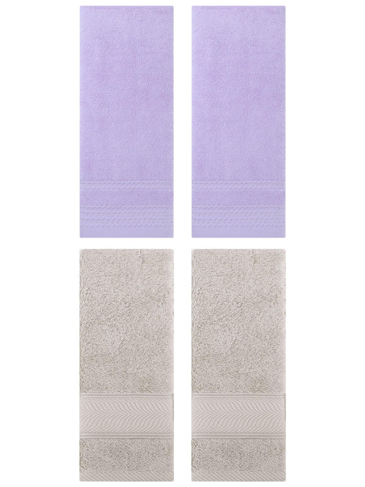 Unique Bargains 4 Pcs Striped Quick Drying Non-Linting Hand Towel Purple/Light Brown