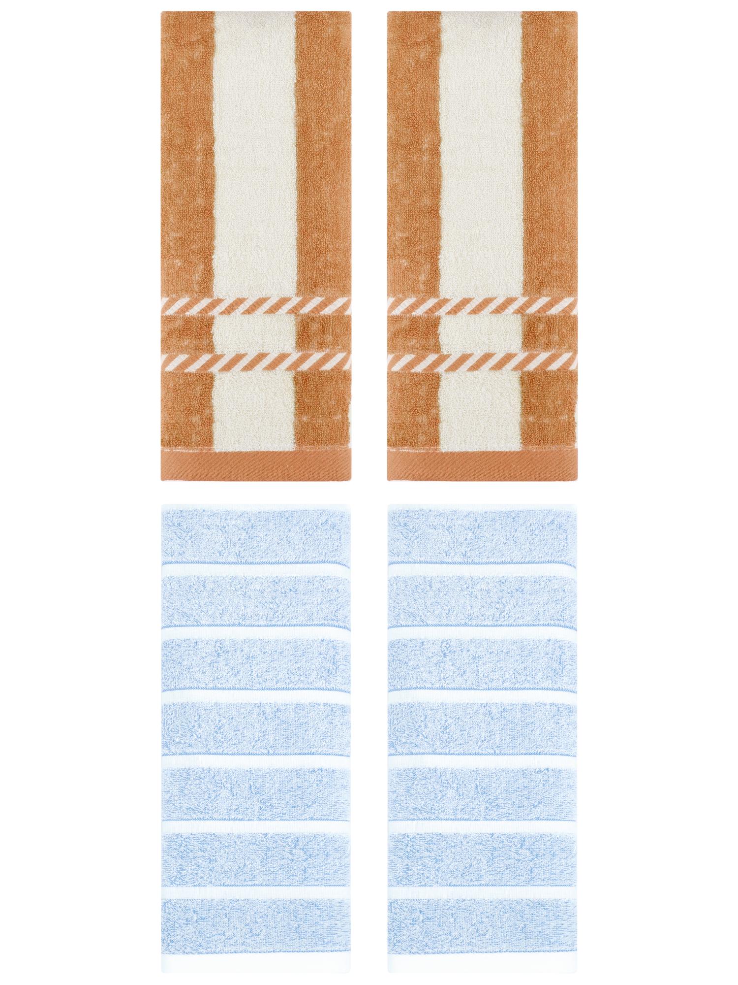 Unique Bargains 4 Pcs Striped Soft Hand Towel Set Blue/Yellow 13" x 29"/15" x 35"