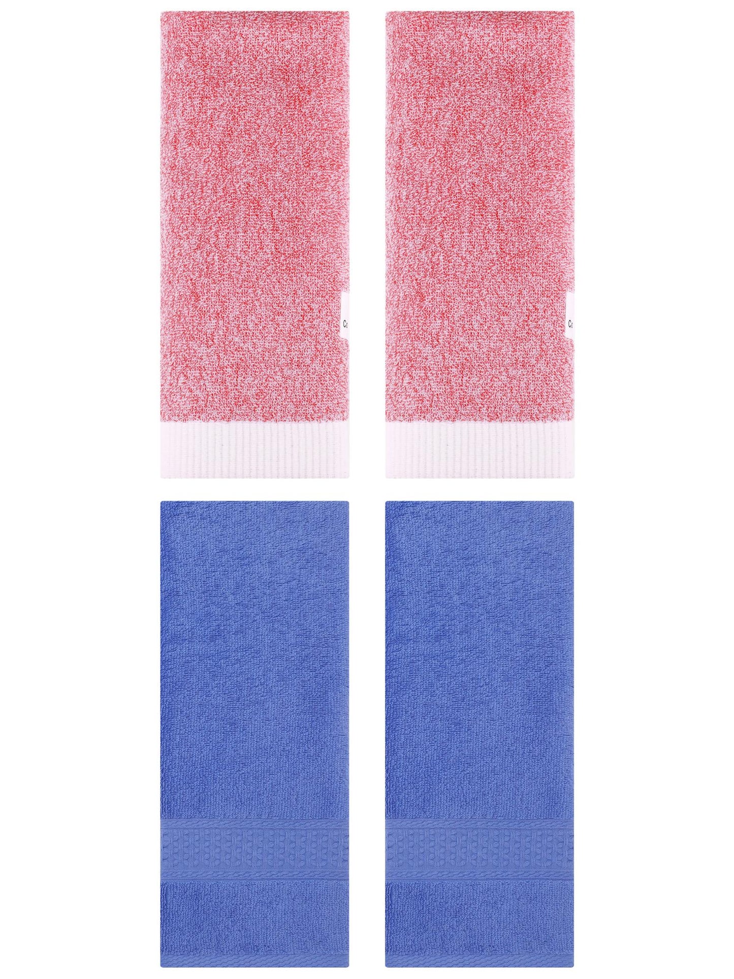 Unique Bargains 4 Pcs Textured Cotton Hand Towel Blue/Pink 13" x 30"/13" x 29"