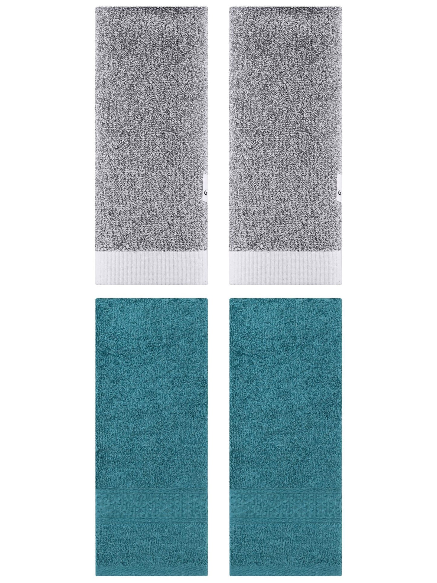 Unique Bargains 4 Pcs Textured Cotton Hand Towel Dark Green/Grey 13" x 30"/13" x 29"