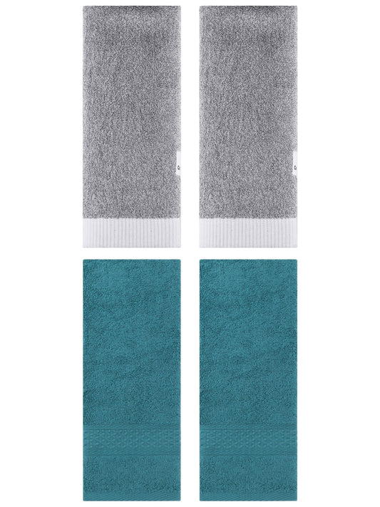 Unique Bargains 4 Pcs Textured Cotton Hand Towel Dark Green/Grey 13" x 30"/13" x 29"