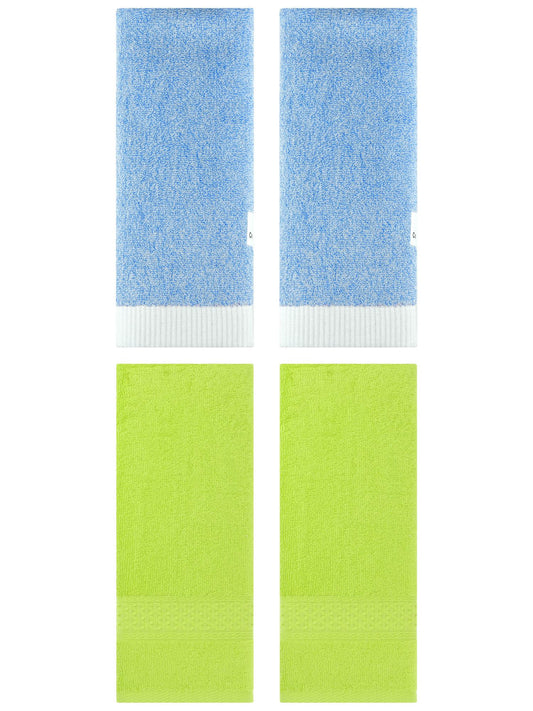 Unique Bargains 4 Pcs Textured Cotton Hand Towel Light Green/Blue 13" x 30"/13" x 29"