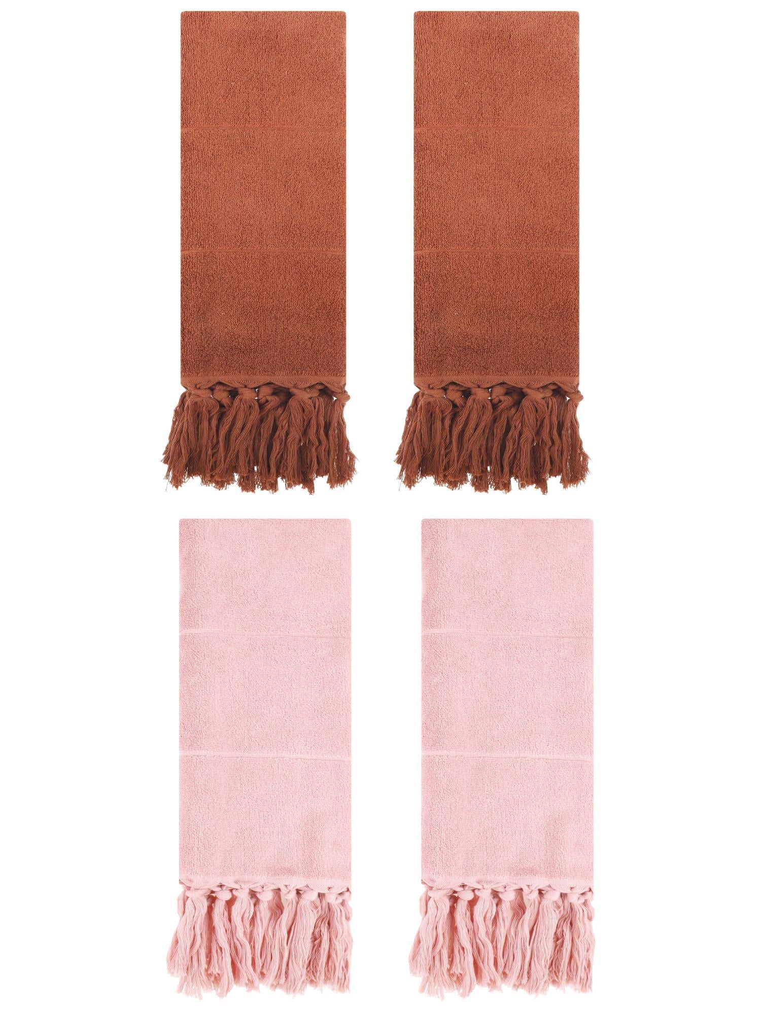 Unique Bargains 4 Pcs Turkish Hand Towels Brown/Pink 14" x 30"