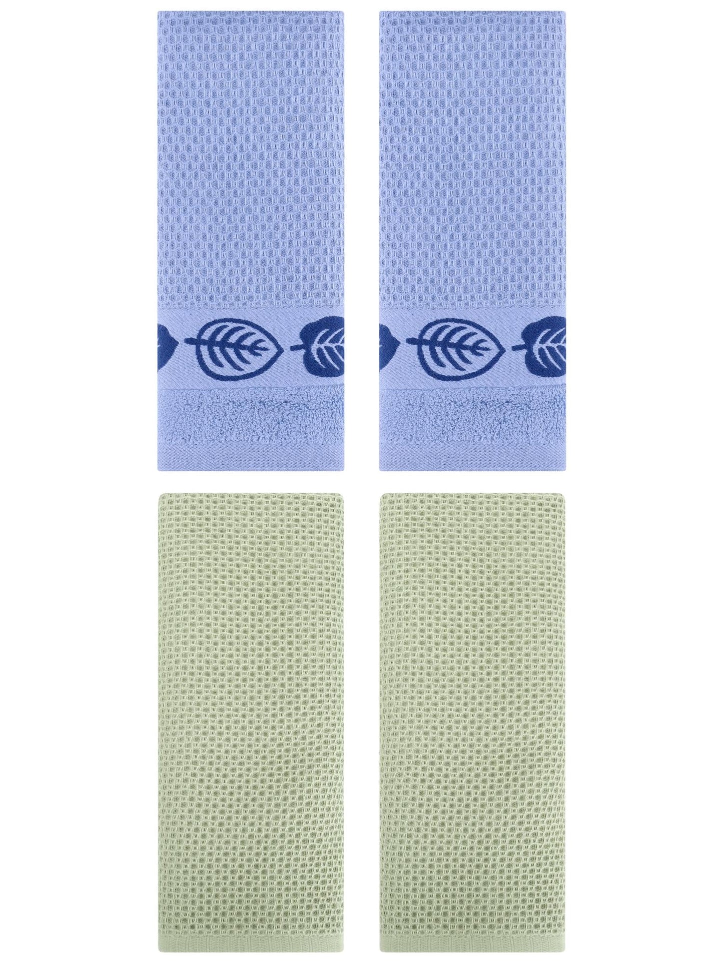 Unique Bargains 4 Pcs Waffle Cotton Hand Towel Light Green/Blue 13" x 30"/13" x 29"
