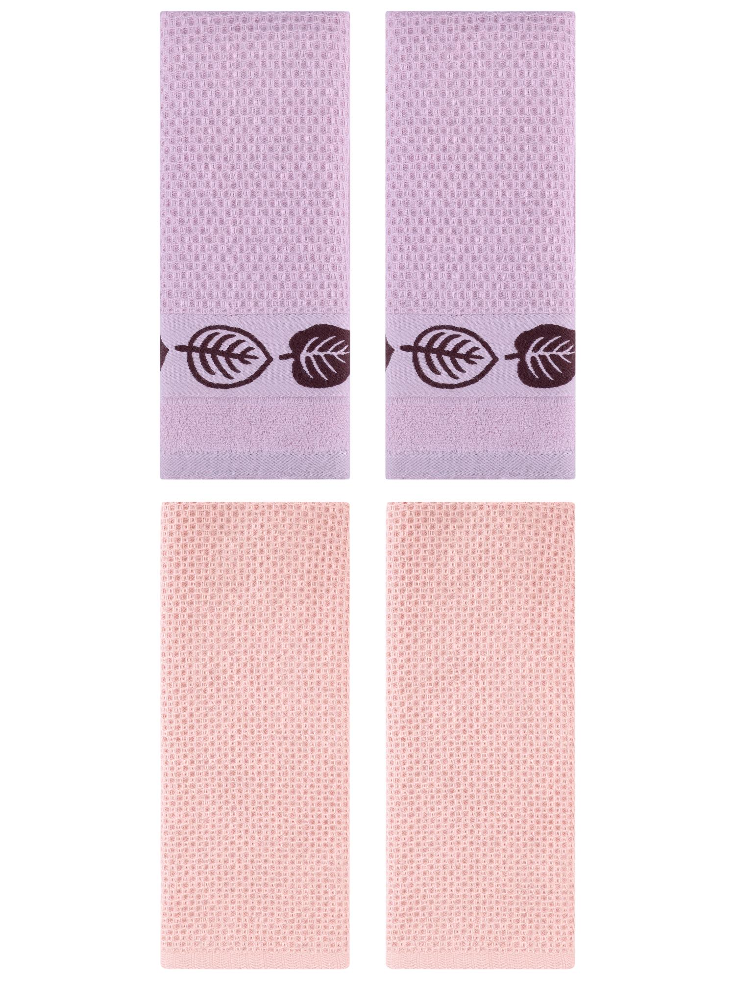 Unique Bargains 4 Pcs Waffle Cotton Hand Towel Pink 13" x 30"/13" x 29"