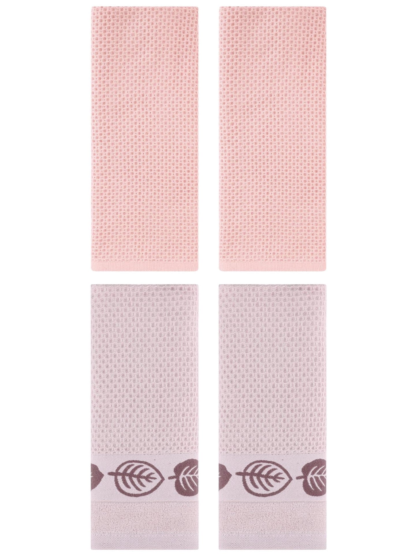 Unique Bargains 4 Pcs Waffle Cotton Hand Towel Pink/Brown 13" x 30"/13" x 29"