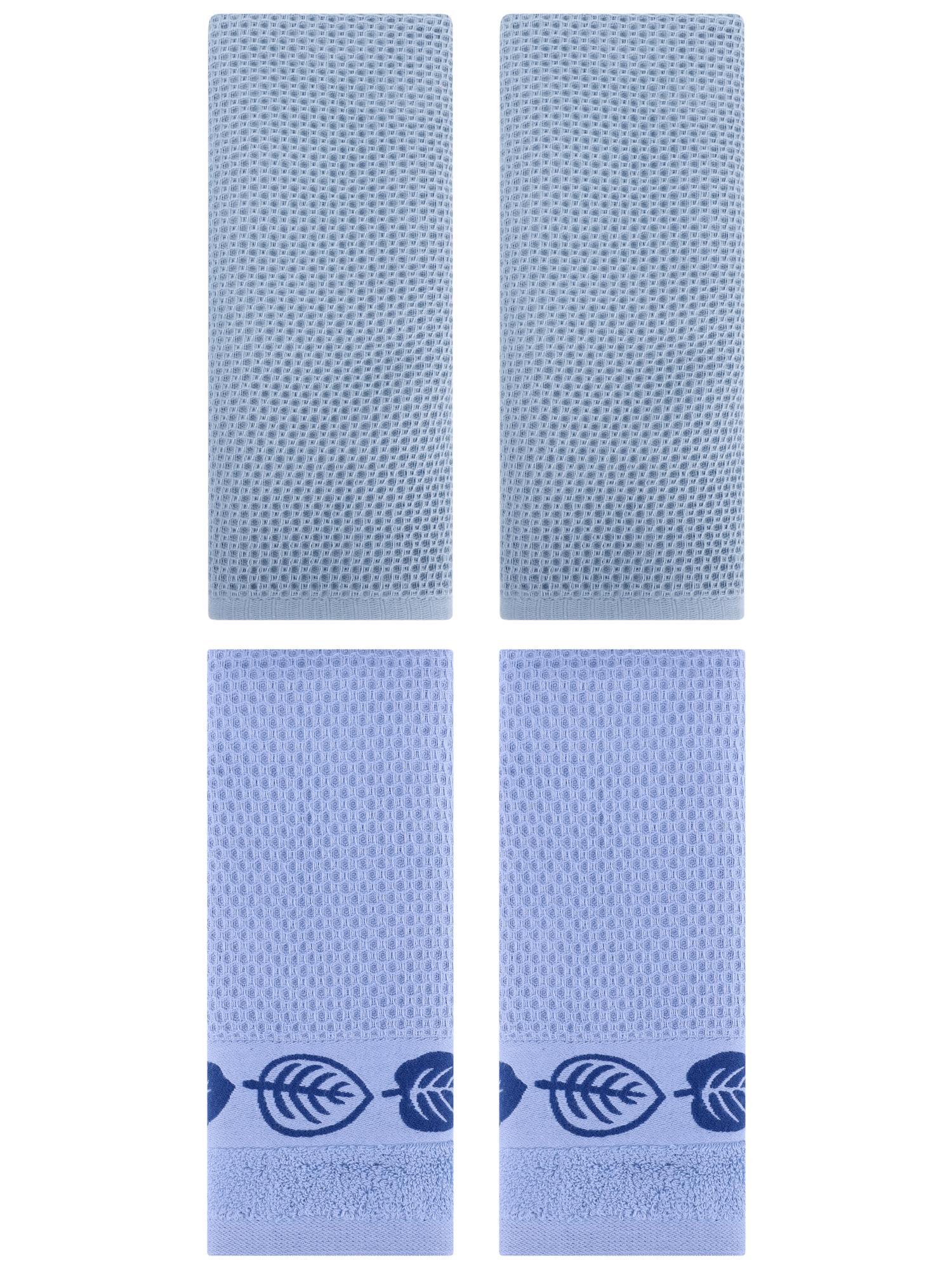 Unique Bargains 4 Pcs Waffle Cotton Hand Towel Steel Blue/Blue 13" x 30"/13" x 29"