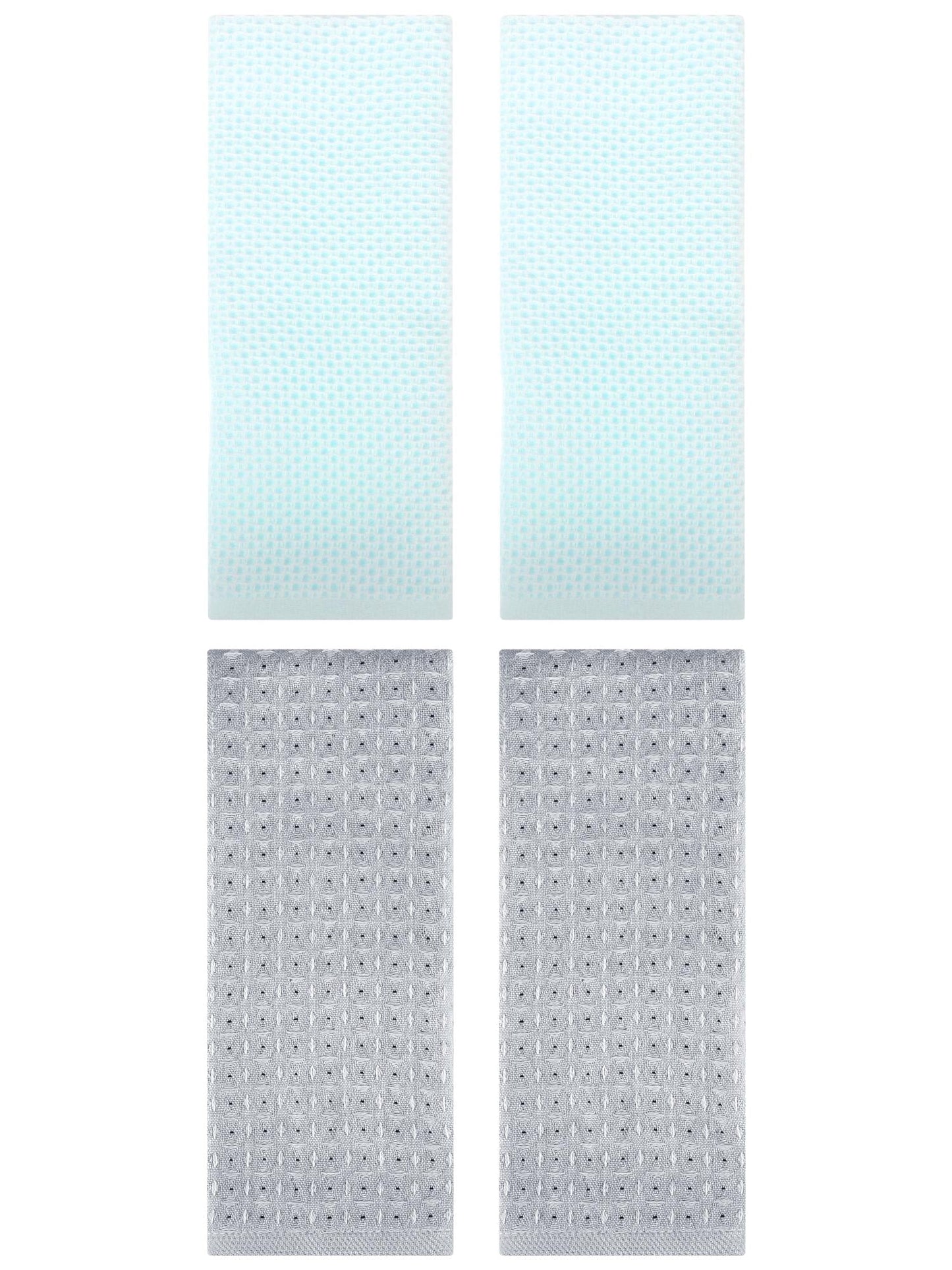 Unique Bargains 4 Pcs Waffle Soft Hand Towels Light Cyan/Grey 13" x 30"/13" x 29"