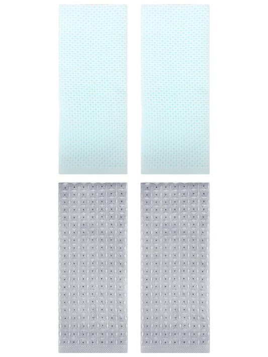 Unique Bargains 4 Pcs Waffle Soft Hand Towels Light Cyan/Grey 13" x 30"/13" x 29"