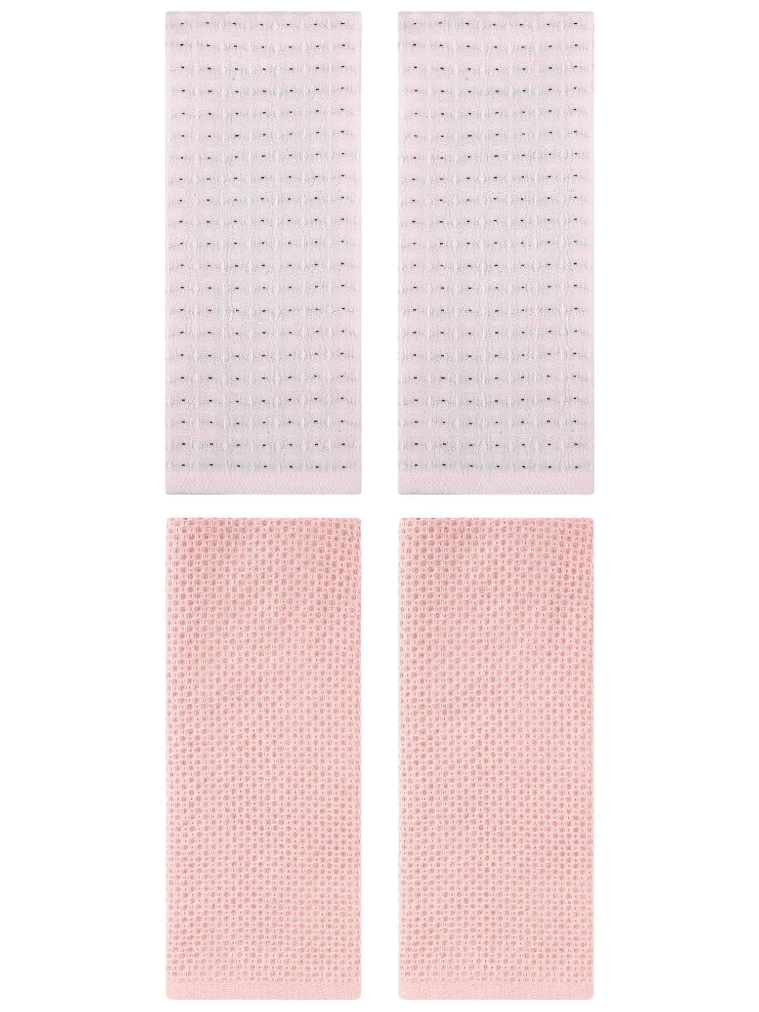 Unique Bargains 4 Pcs Waffle Soft Hand Towels Pink/Beige 13" x 30"/13" x 29"