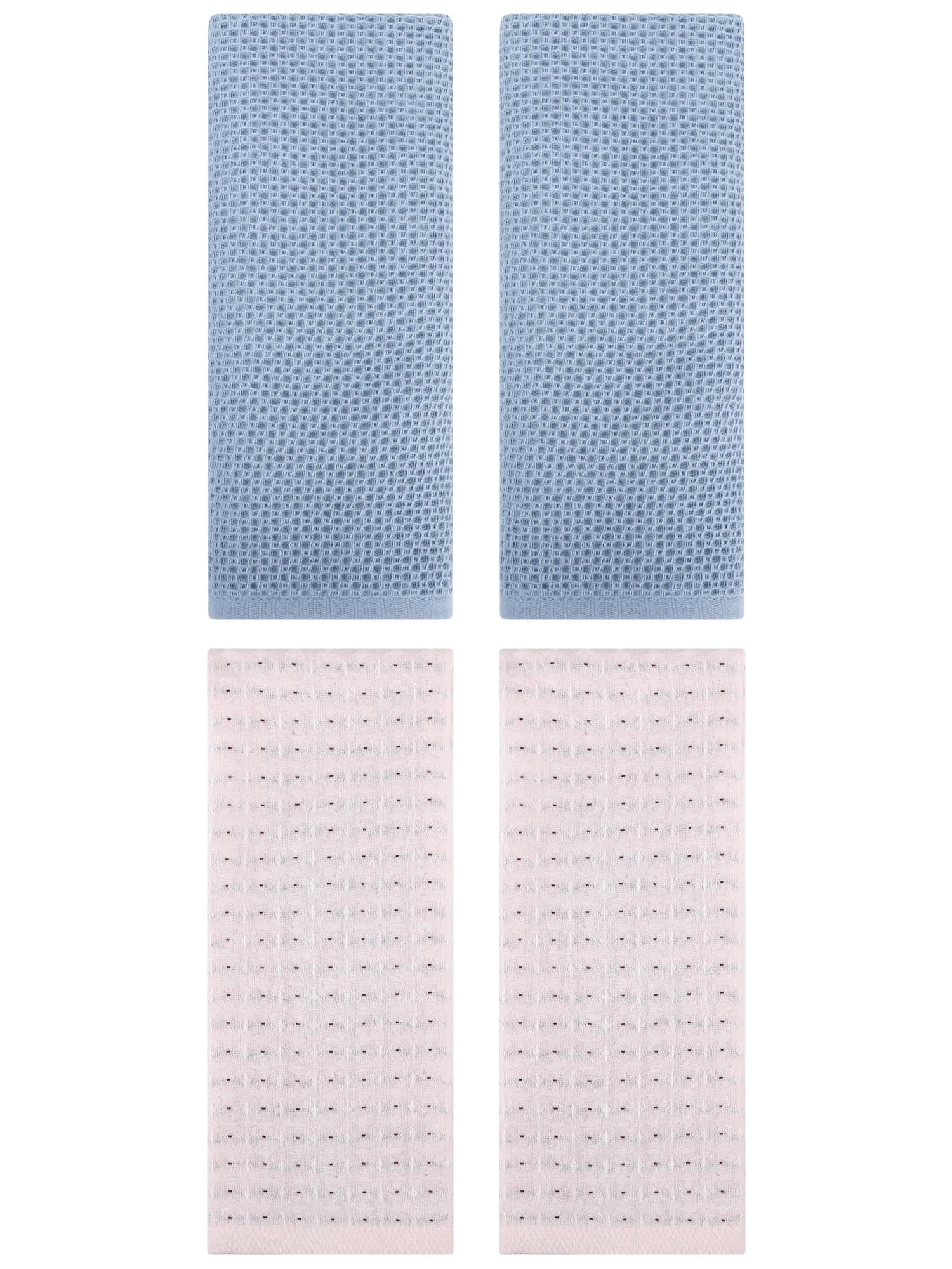 Unique Bargains 4 Pcs Waffle Soft Hand Towels Steel Blue/Beige 13" x 30"/13" x 29"