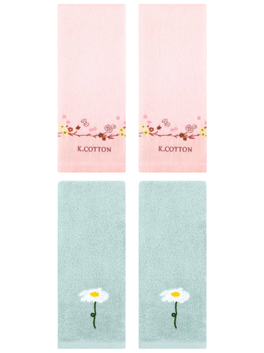 Unique Bargains 4Pcs Comfy Floral Hand Towel Set Blue/Pink 13" x 30"/13" x 29"