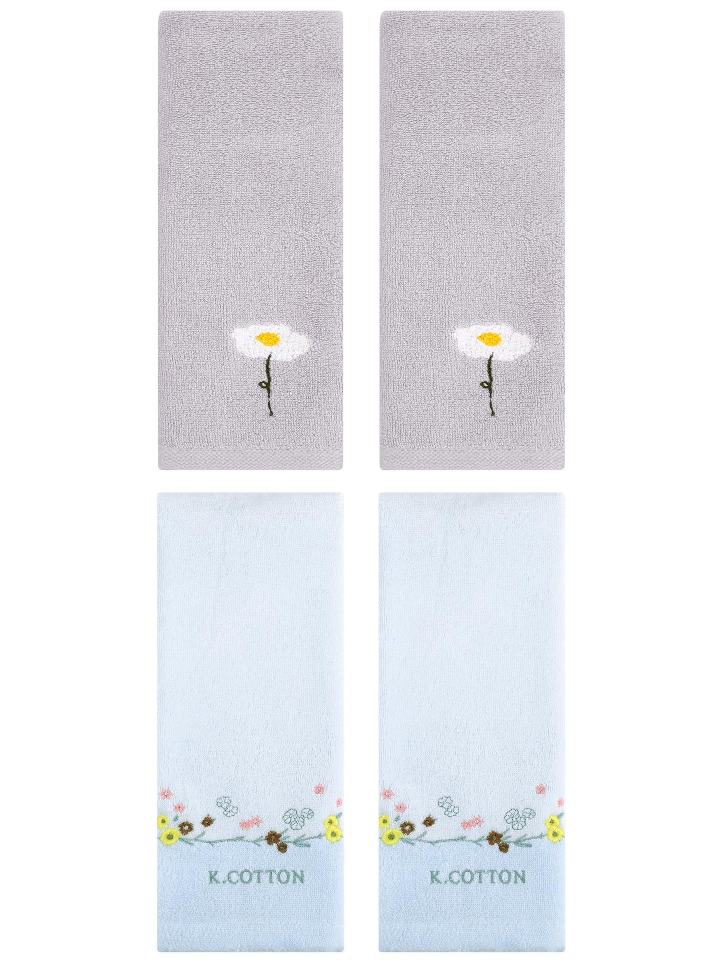 Unique Bargains 4Pcs Comfy Floral Hand Towel Set Grey/Blue 13" x 30"/13" x 29"