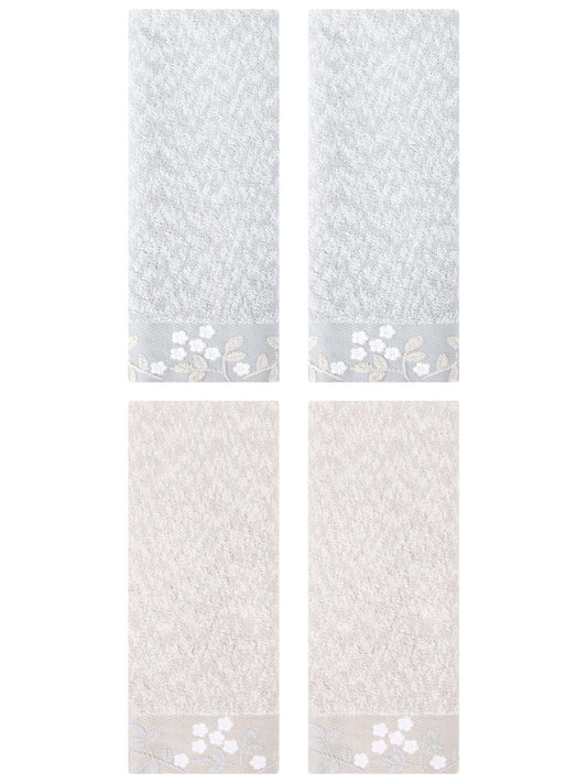 Unique Bargains 4pcs Floral Embroidered Hand Towels Set for Bath Kitchen Grey/Light Brown