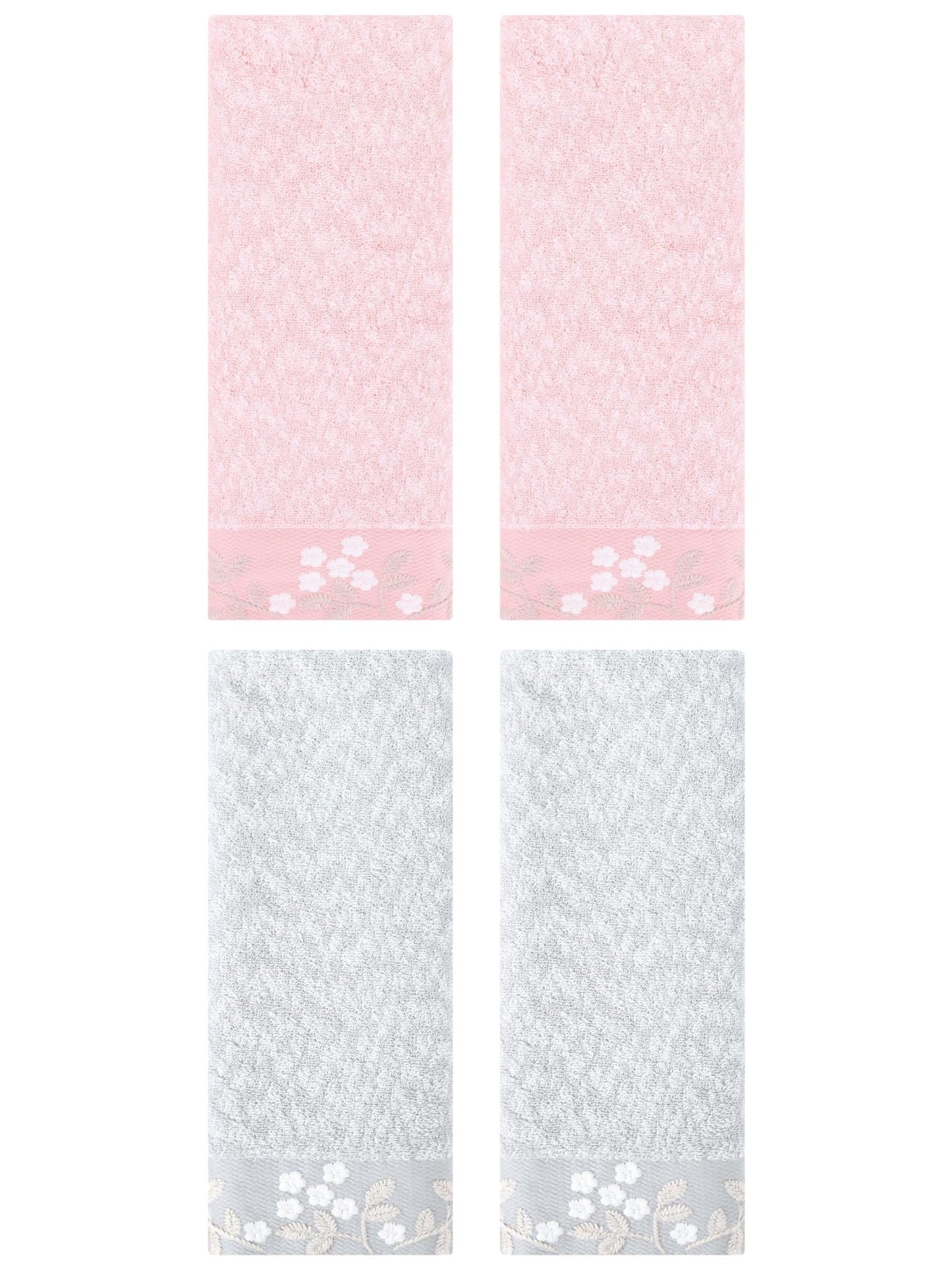 Unique Bargains 4pcs Floral Embroidered Hand Towels Set for Bath Kitchen Grey/Pink