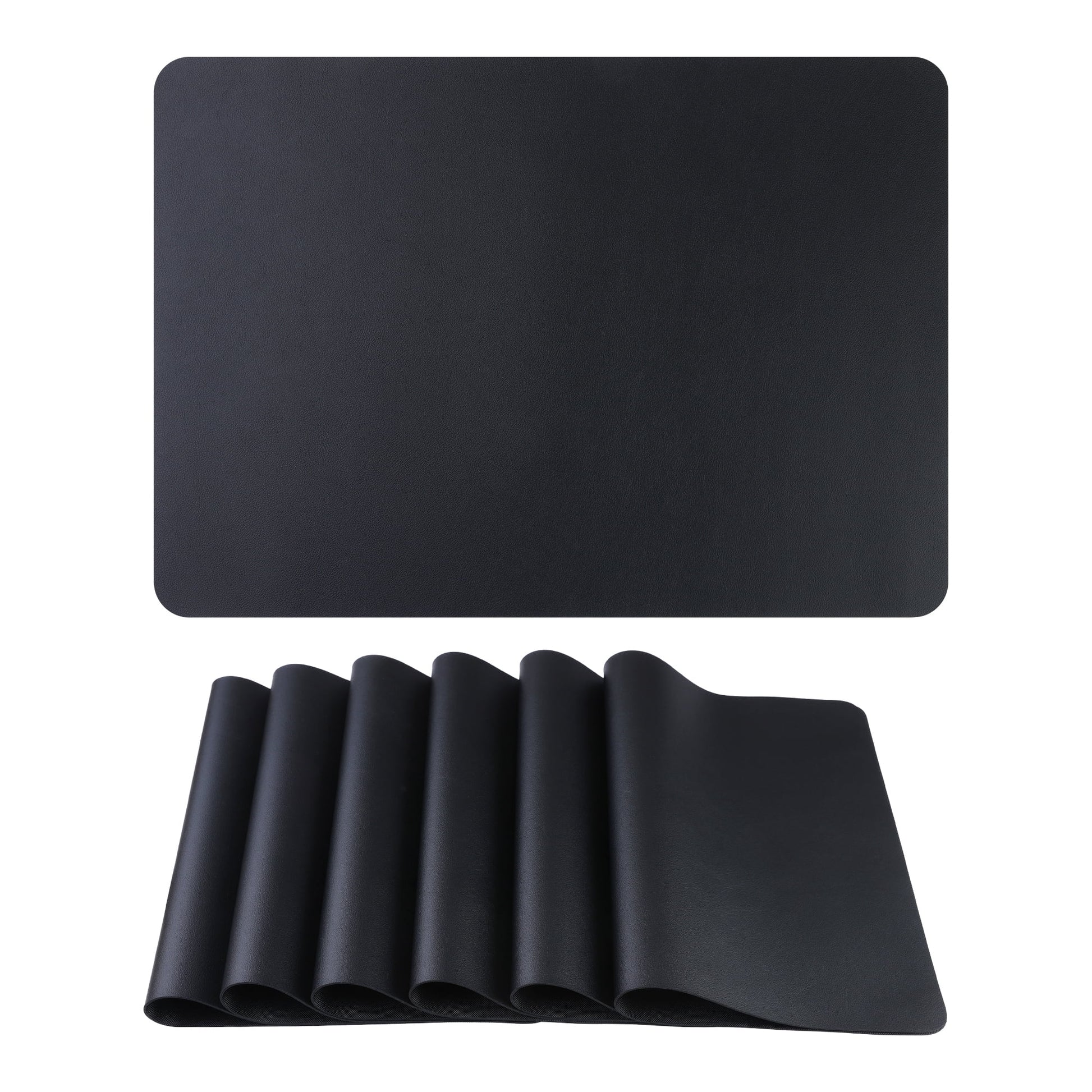 Unique Bargains 6 Pack Faux Leather Placemats for Kitchen Dining Table Decor Black 17"x12"