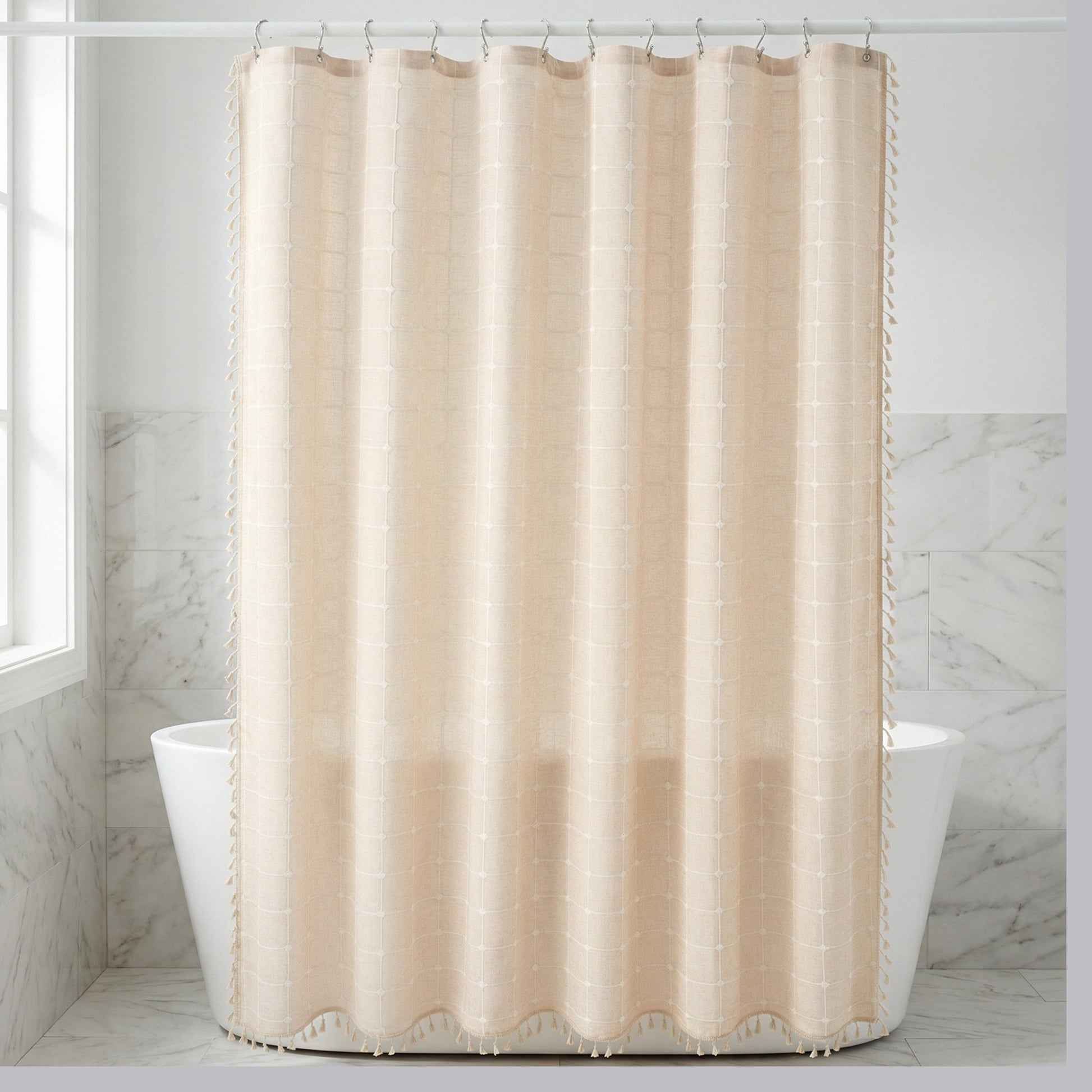 Unique Bargains Boho Plaid Blend Shower Curtain Sets with Hooks Beige 72"W x 72"L