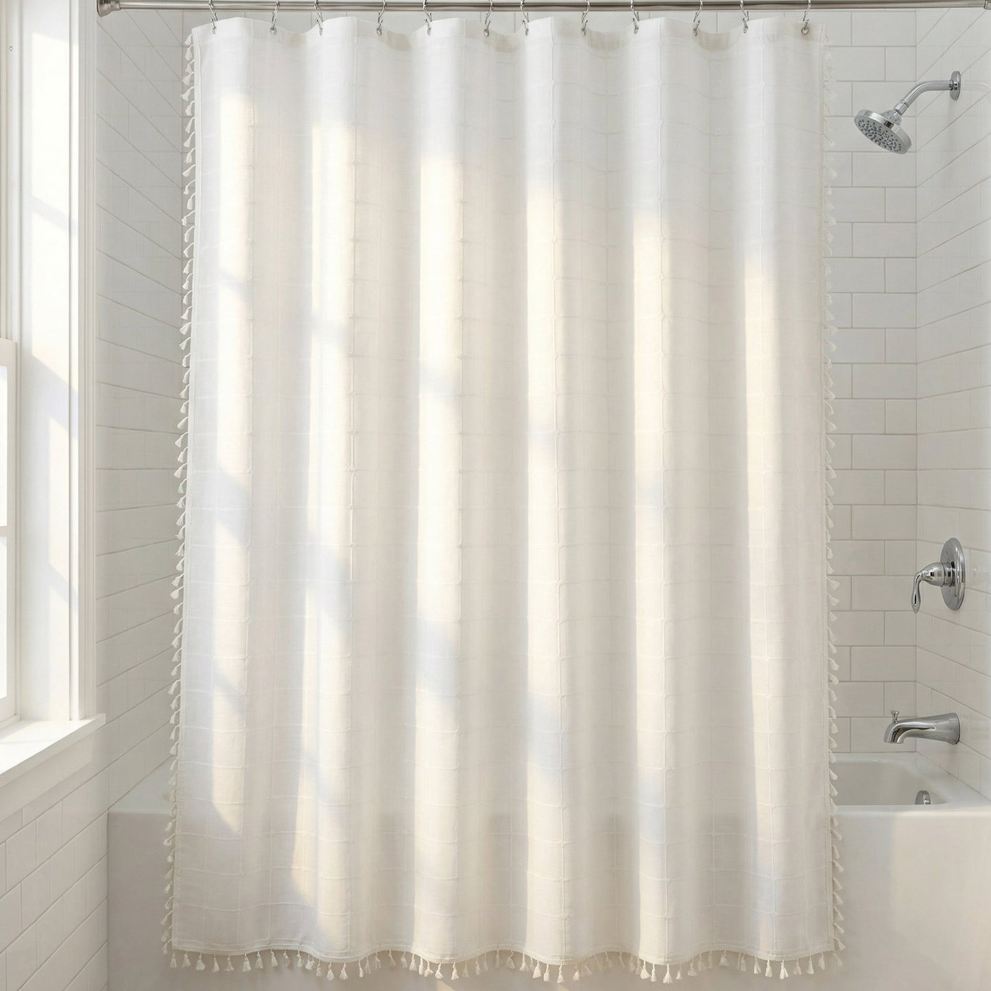 Unique Bargains Boho Plaid Blend Shower Curtain Sets with Hooks Blue 72"W x 72"L