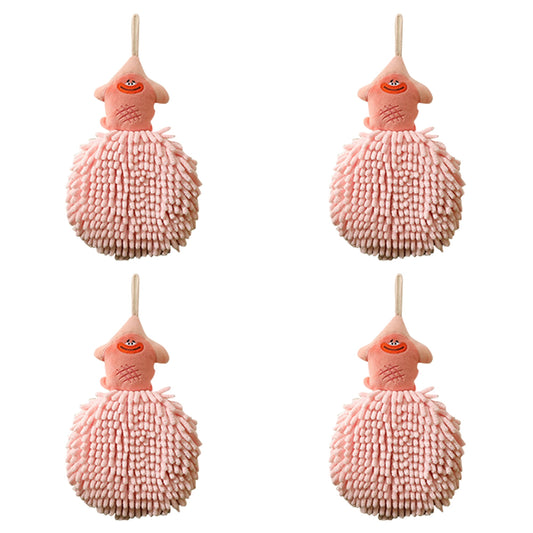 Unique Bargains Cartoon Fuzzy Ball Hand Towels Quick Dry Pink 4-Piece