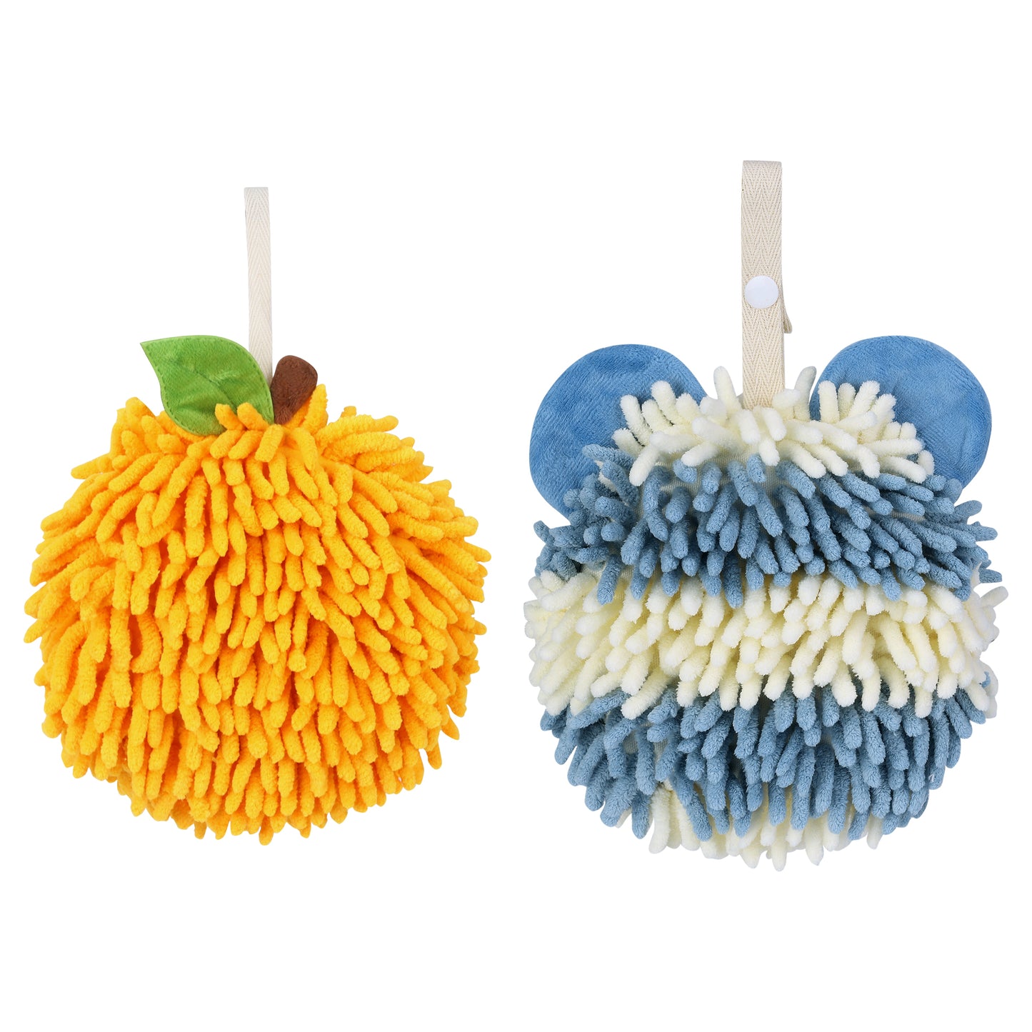 Unique Bargains Chenille Ball Fuzzy Hand Towel 2 Pcs Orange/Blue 6" x 6"/7" x 7"