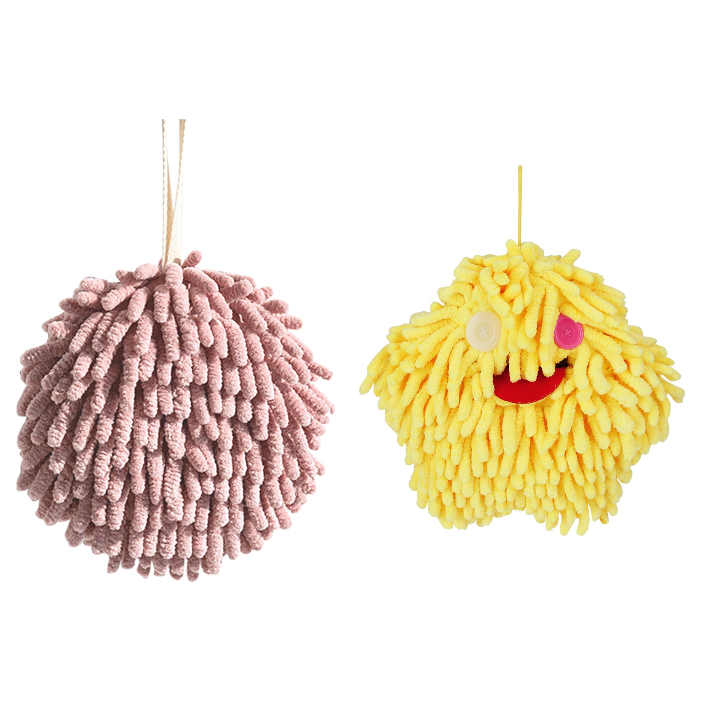 Unique Bargains Chenille Fuzzy Hand Towel 2 Pcs Dark Pink/Yellow 6" x 6"/7" x 7"