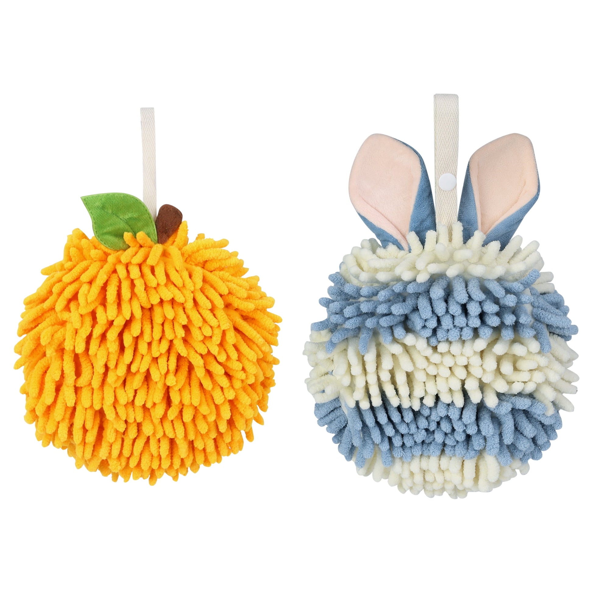 Unique Bargains Chenille Soft Ball Fuzzy Hand Towel 2 Pcs Orange/Blue 6" x 6"/7" x 7"