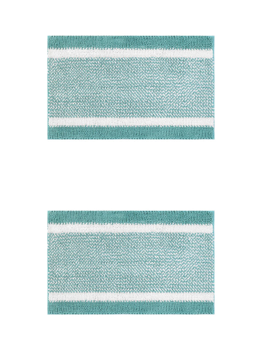 Unique Bargains Chenille Striped Bath Mats 2 Pcs Non-Slip Soft Plush Shaggy Bathroom Rugs  Green 16" x 24"/20" x 32"
